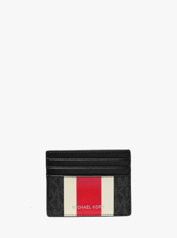 Panske Penazenky Michael Kors Hudson Logo Stripe Tall Card Case Svetlo Červené - Doplnky Michael Kors Outlet | KJQRI-5123